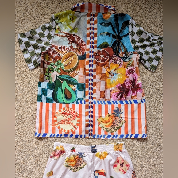 NWOT XL Women's 2 Piece Pajama Lounge Set, Tropical Paradise Pattern - Picture 9 of 14